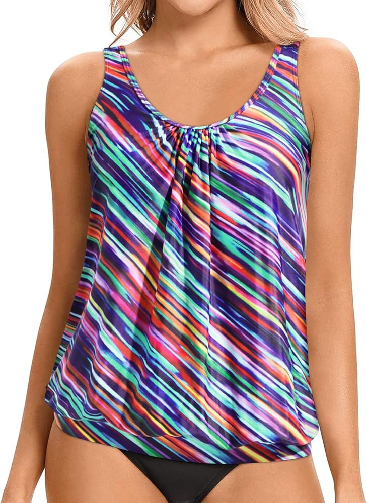 Yonique Womens Blouson Tankini Top No Bottom Loose Fit Swim Top Modest Tank Top