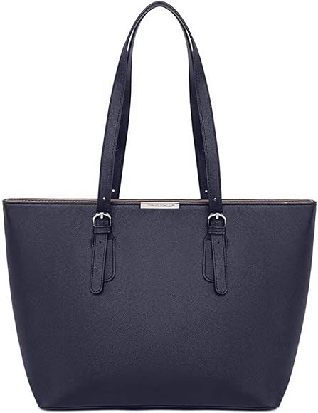 David Jones - Bolso de Mano Grande Mujer - Tote Bag Shopper Piel PU - Bolso de Hombro Trabajo Shopping Gran Capacidad Cuero - Bolso de Compras Asa Larga - Escuela Estudiante Moda - Azul Oscuro