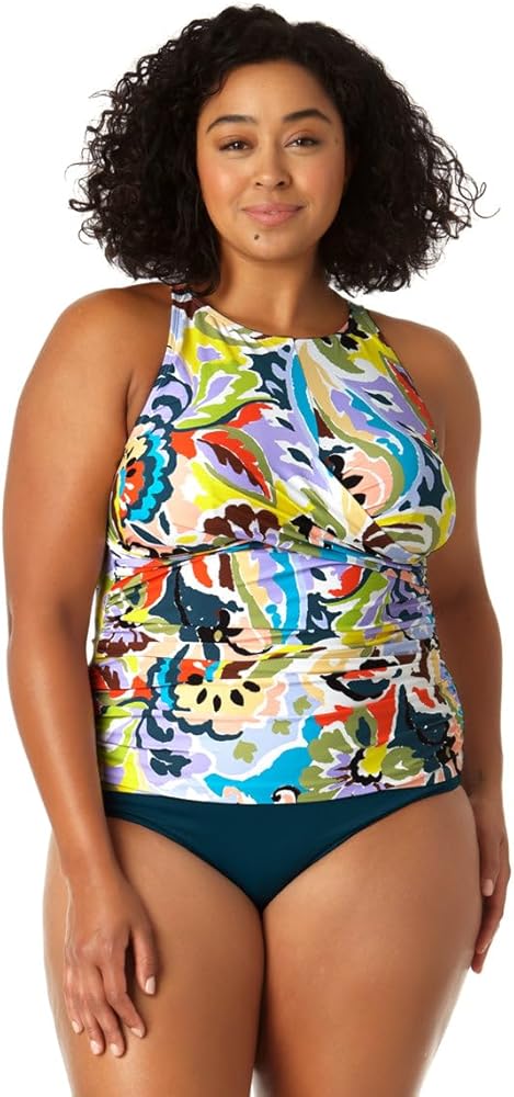 Women's Front Wrap High Neck Keyhole Tankini Swim Top