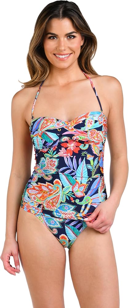 La Blanca Women's Bandeau Tankini Swimsuit Top, Multi//Tropidelic Paisley, 4