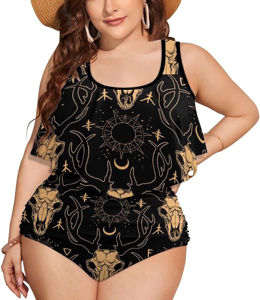 Women Bikini Set 2 Piece High Waisted Tankini Bathing Suits, Plus Size Flounce Swimsuit Tummy Control Swimwear