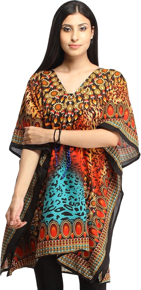 Short Kaftan with Printed Leopard Spots an