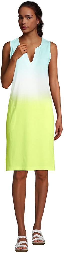 Lands' End Womens Cotton Jersey Sleeveless Cover-up Dress Lemon Lime Ombre Regular X-Large