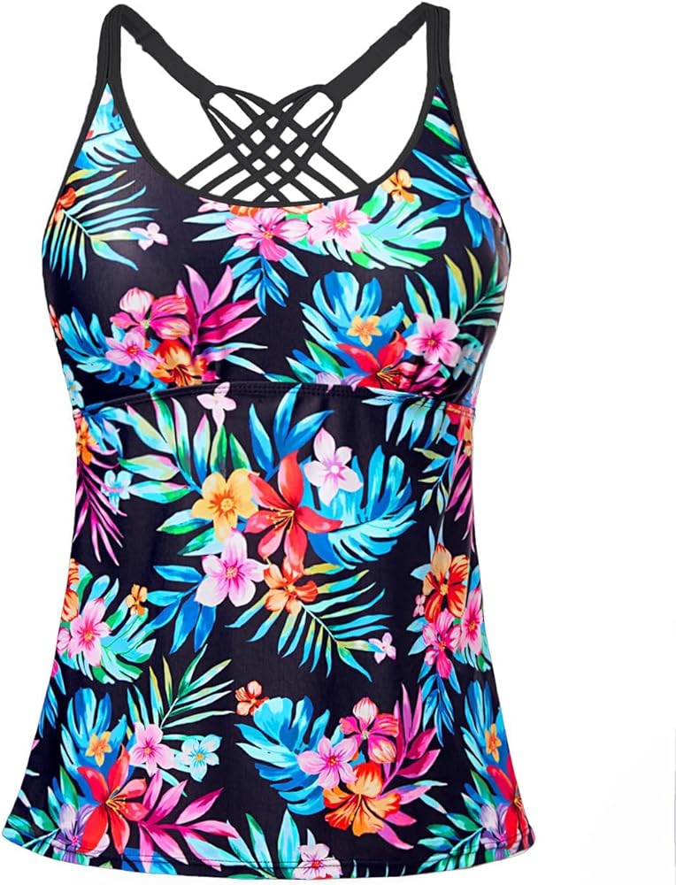 Yonique Womens Tankini Top Swimsuits Top No Bottom Athletic Tummy Control Bathing Suits Top Swim Tank Top