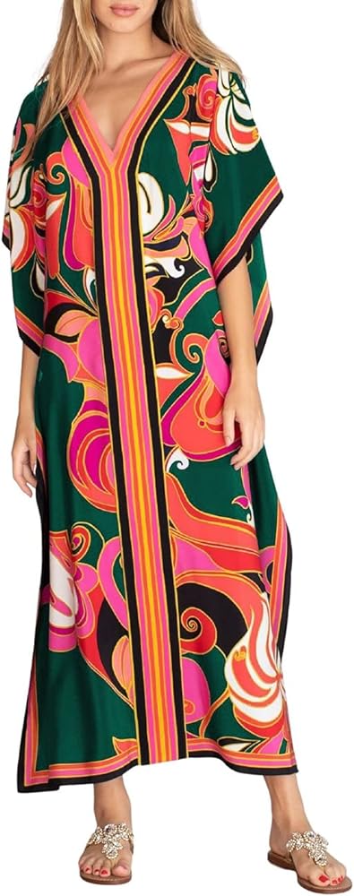 Bsubseach Women Plus Size Kaftan Dress Swimsuit Cover Up Caftan Maxi Beach Dresses Cover Ups