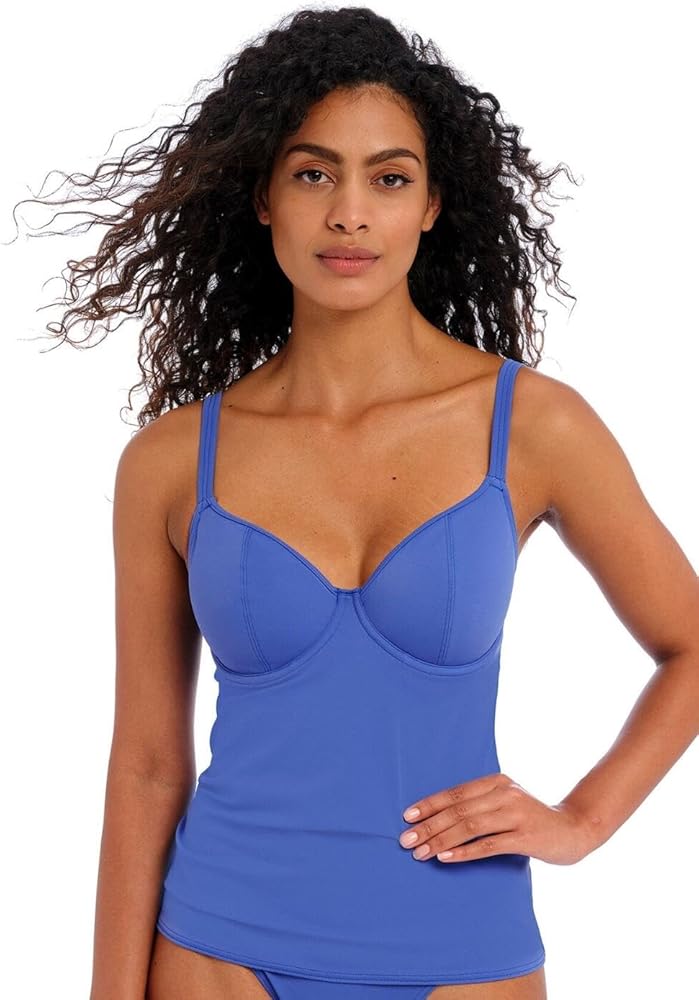 Freya Women's Jewel Cove UW Non Padded Plunge Tankini Swim Top, AS7238, Plain Azure, 34HH