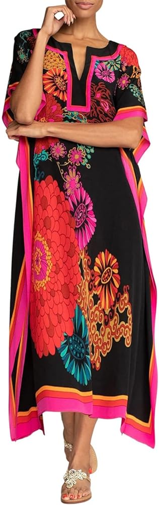 Bsubseach Ethnic Kaftan Dresses for Women Swimsuit Cover Up Resort Wear Printed Dress