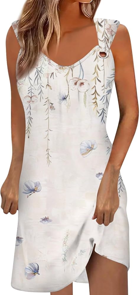 Summer Dresses for Women Printed Sleeveless Tank Dresses Casual Tunic Dresses Basic Stylish Dress Going Out Sundress