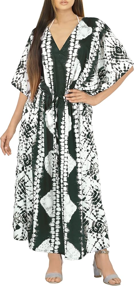 HAPPY BAY Women's Summer Loungewear African Beach Mumu Slit Dress Long Caftan Plus Size Kaftan Maxi Dresses for Women 2X-3X Coal, Tie Dye