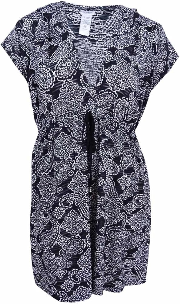 Dotti Women's Plus Bombshell Printed Hoodie Dress Cover-up (2X, Black/White)