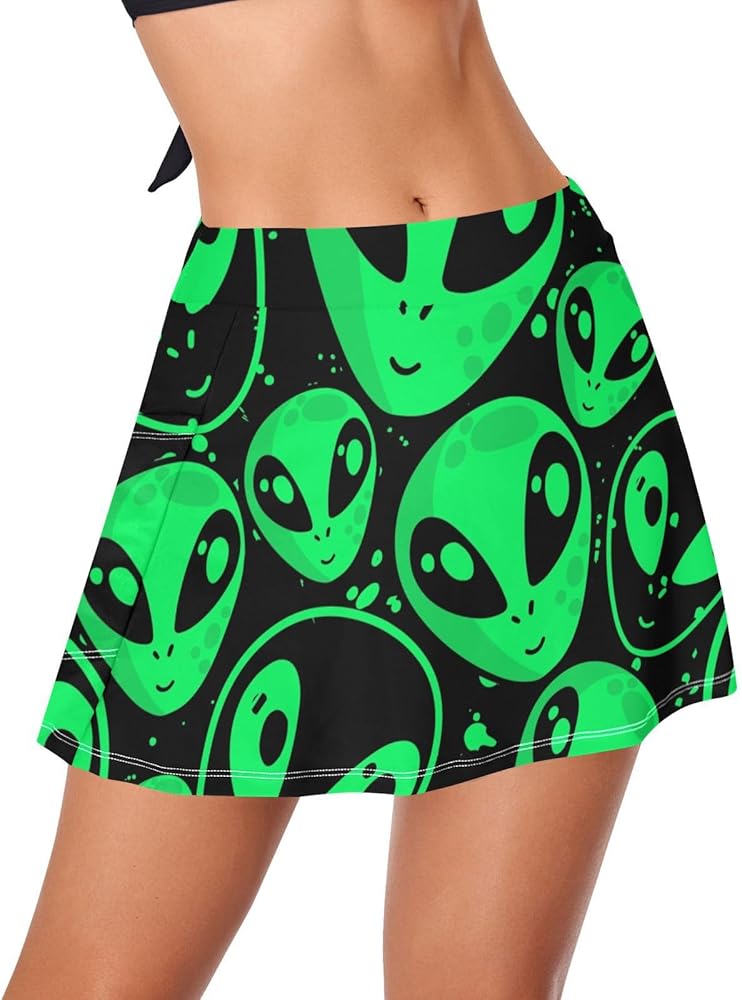 Swim Skirt Alien Neon Green Women Bathsuit Beach Swimsuit Bikini Bottoms XS-XL