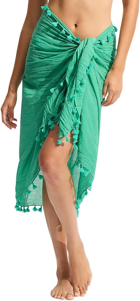 Seafolly womens Sarong Tassel Trim Cotton Gauze Cover Up