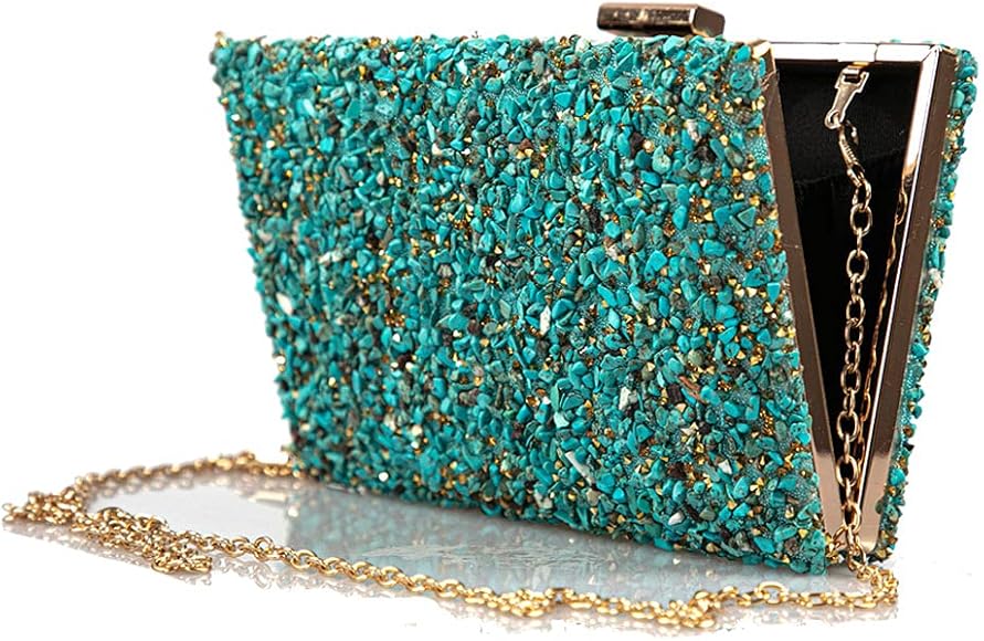 la monsita Bolso de fiesta mujer, bolso cartera azul turquesa con cadena