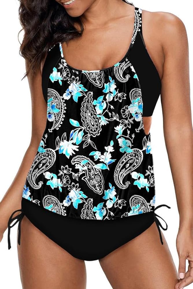 Dokotoo Womens 2024 Fashion Stripes Print Lined Up Double Up Tankini Sets Swimsuits Bathing Suit Swimwear (S-3XL)