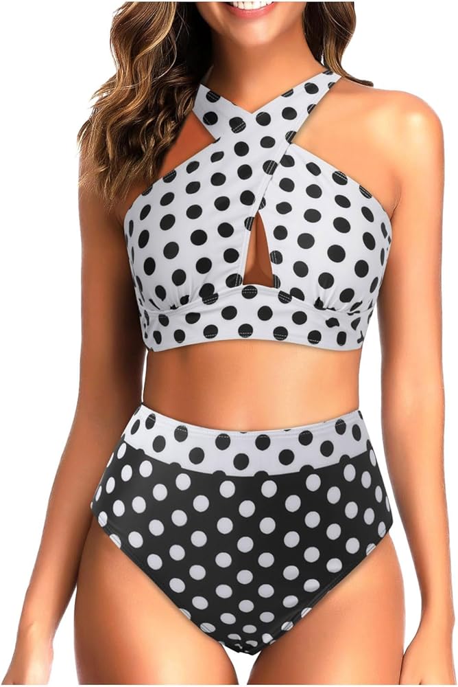 Women's Tankini Set Two Piece Swimsuits High Rise Printed Backless Swimming Suits Adjustable Split Tankini Top with Shorts