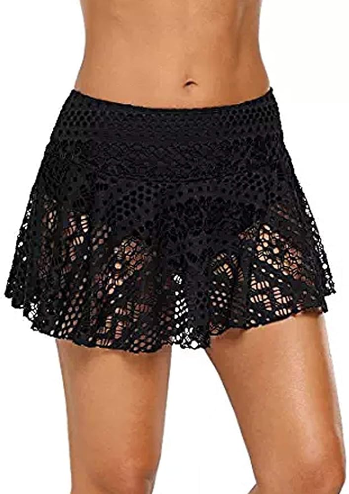 Women Lace Crochet Swim Skirt Bikini Bottom Swimsuit Board Shorts Skort Swimdress