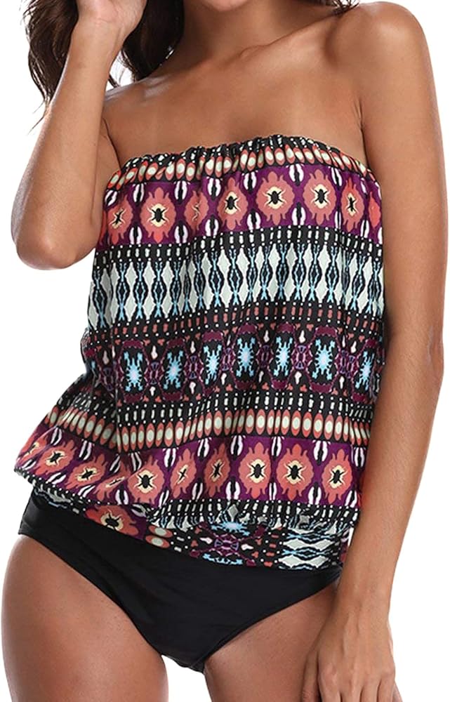 Womens Cami Patterned Bandeau Tankini Swimsuits for Women Hipster Camis Summer Spaghetti Straps Semi Swimwear