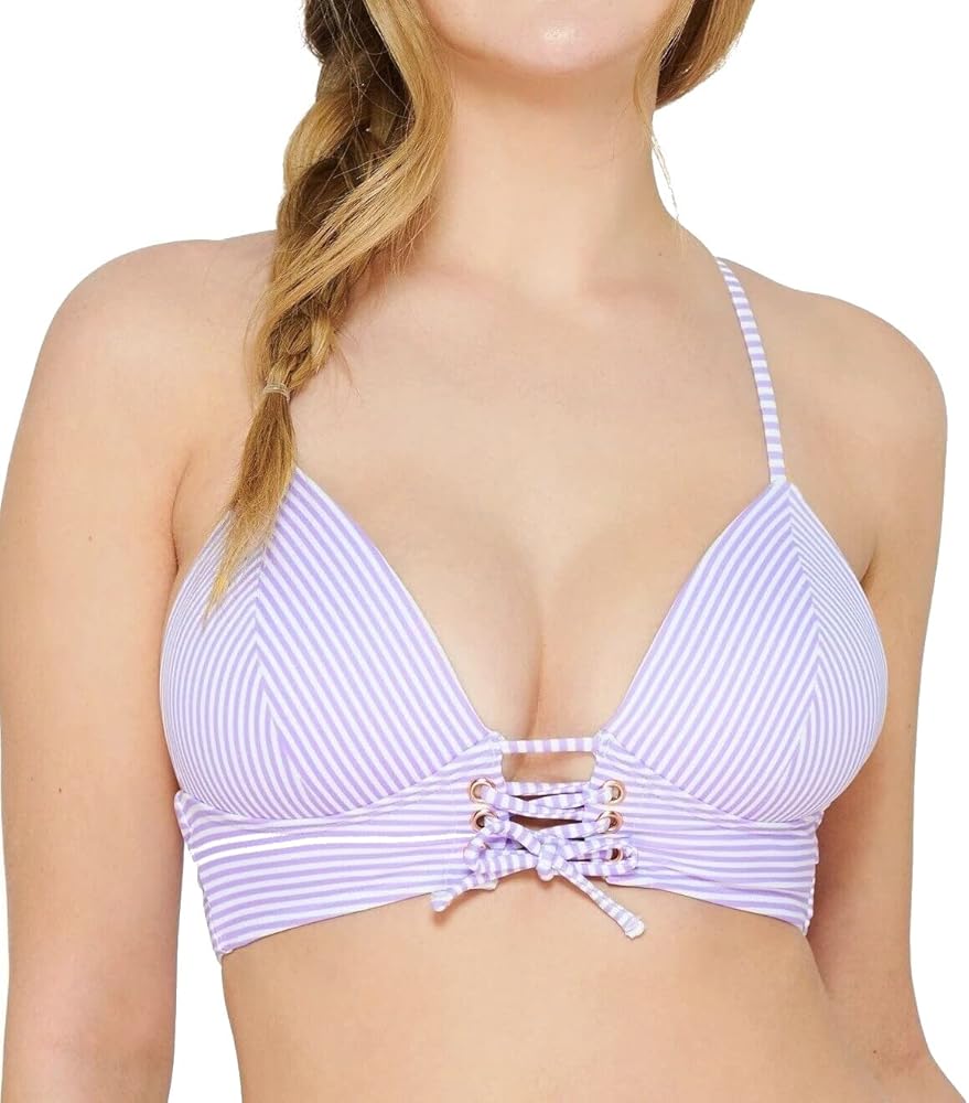 Swimwear White Junior Stripe Lace Up Bikini Top Purple XS