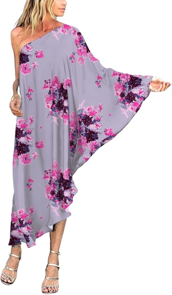 Women's Off Shoulder Beachwear Flowy Kaftans Long Swimsuit Cover Up Maxi Dress