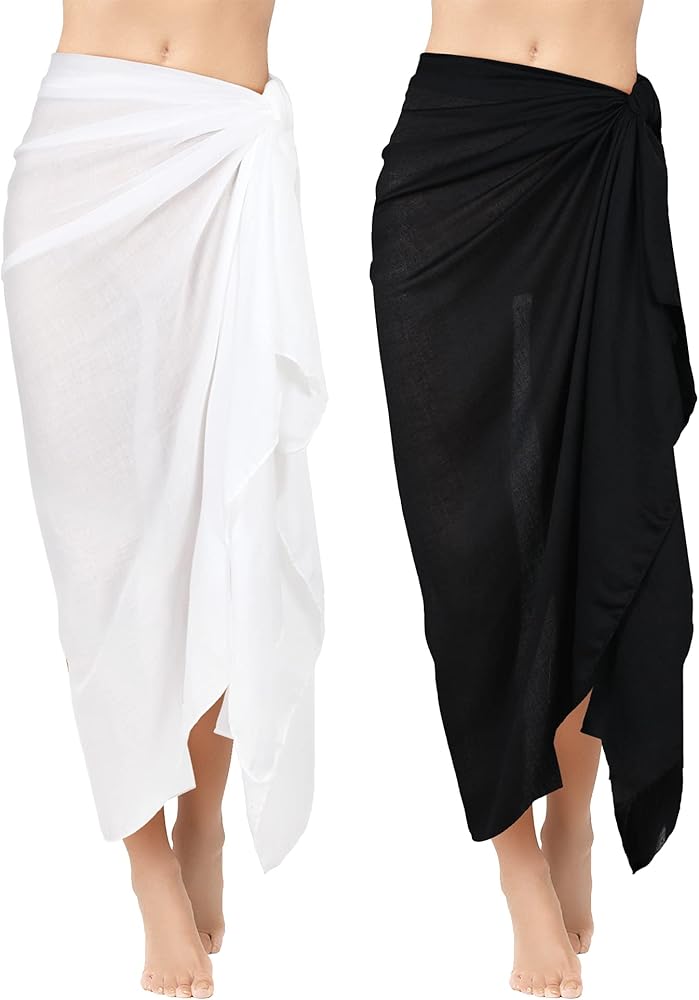 Geyoga 2 Pieces Beach Towels Long Sarong Swimsuit Wrap Shawl Rayon Cover Long Skirt for Ladies