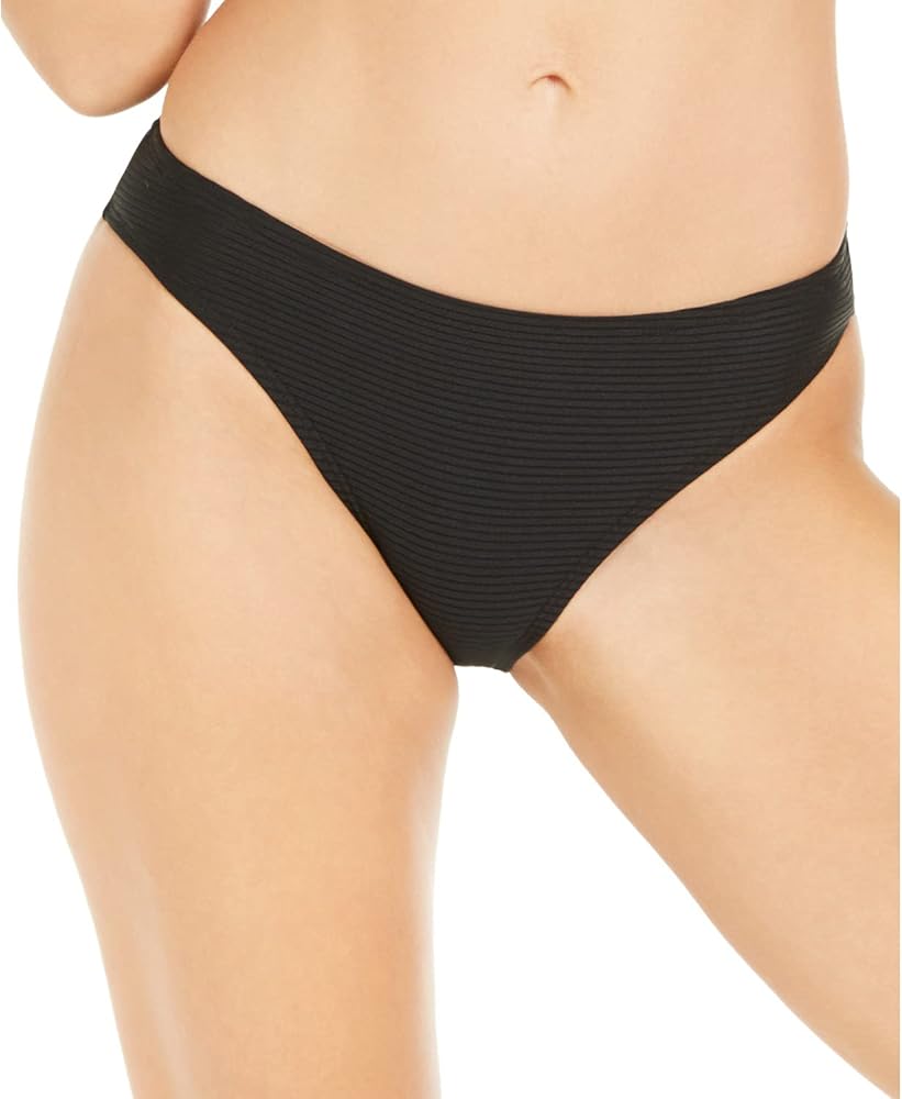 Juniors' Rhythm Rib Solid Hipster Bikini Swim Bottom, Black, XL