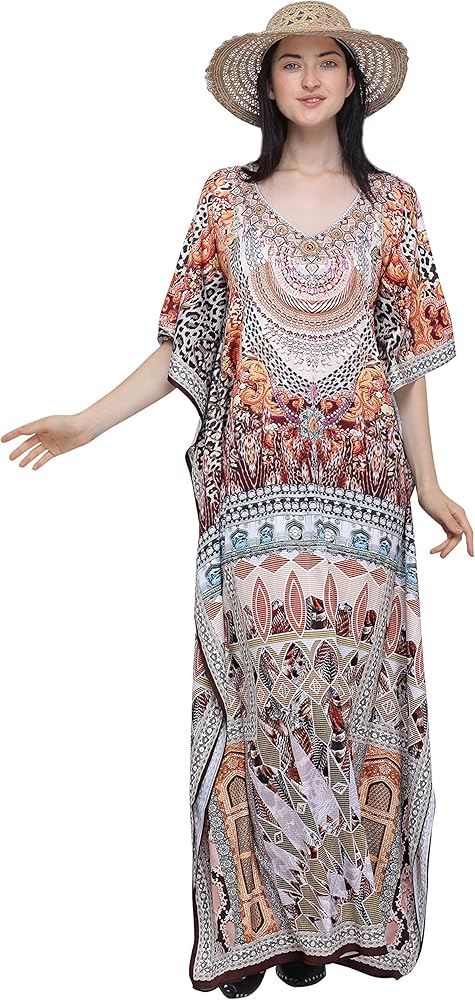 Multicolor Digital Printed Beachwear Multicolored Stones Womens Kaftan