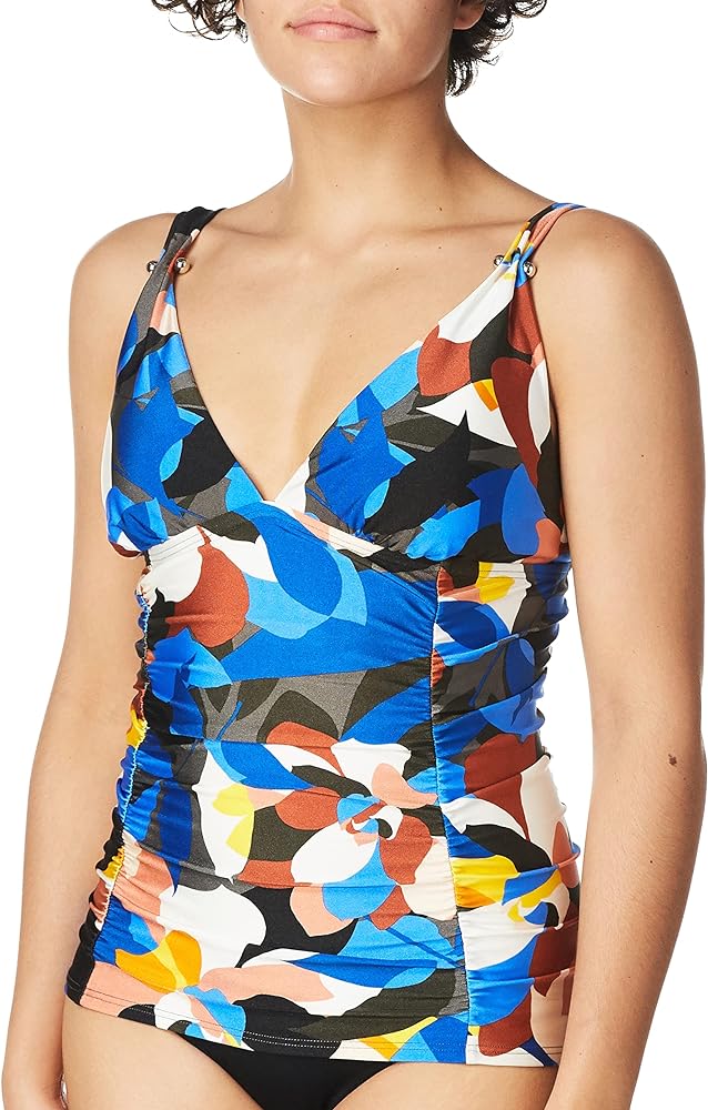 Calvin Klein Women's Standard Barbell Tankini Top, Nectar Multi, Small