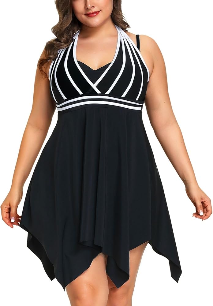 Hanna Nikole Plus Size Swimdress for Women Tankini Swimsuits Flowy Two Pieces Bathing Suits with Shorts