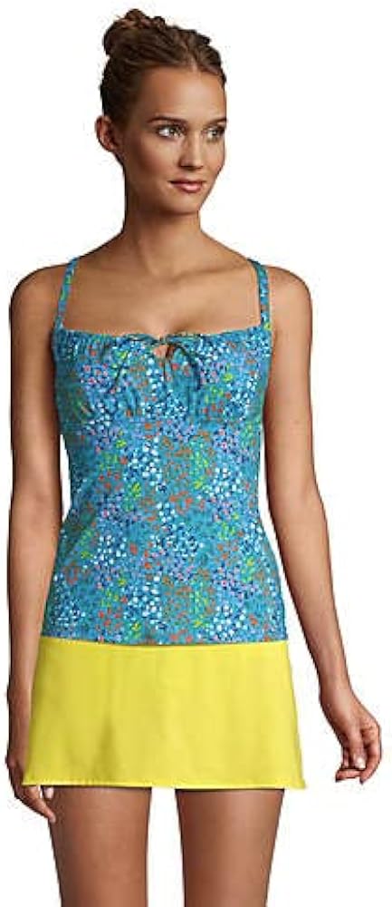 Lands' End Women Chlorine Resistant Tie Front Underwire Tankini Top Turquoise Mini Floral Regular 4