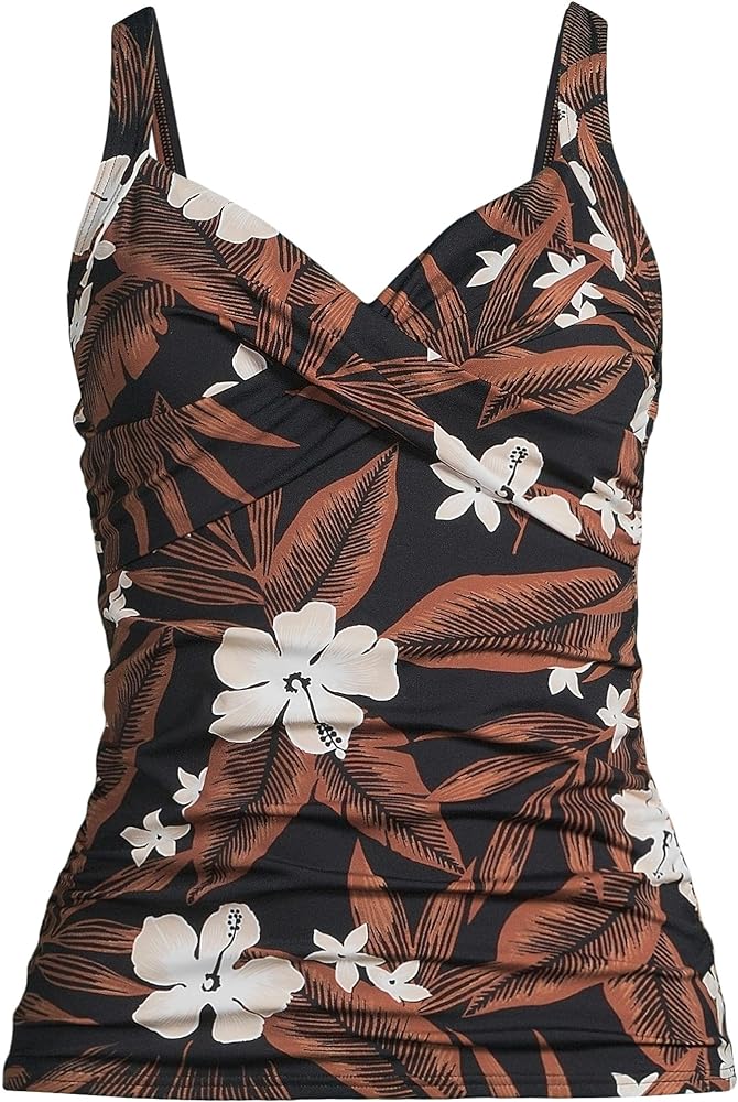 Lands' End Womens Chlorine Resistant Underwire Wrap Tankini Top Black Floral Palm Regular 6