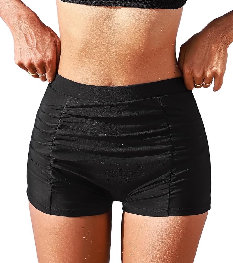 CUPSHE Women's Bikini Bottom Swim Shorts Ruched High Waisted Tummy Control