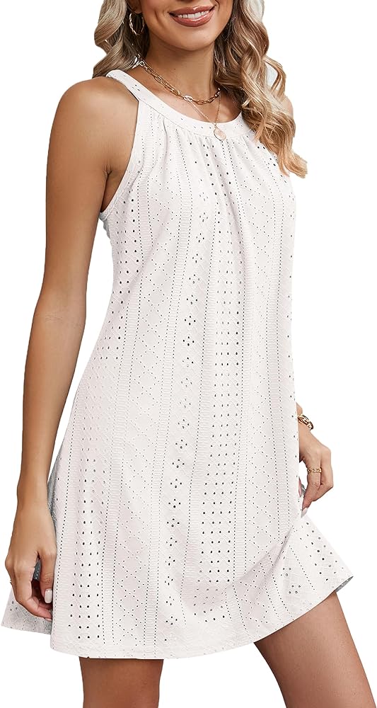 HVEPUO Womens Beach Cover Ups Crochet Hollow Out Sleeveless Summer Dresses Casual 2024 Vacation Bathing Suit Cover Ups