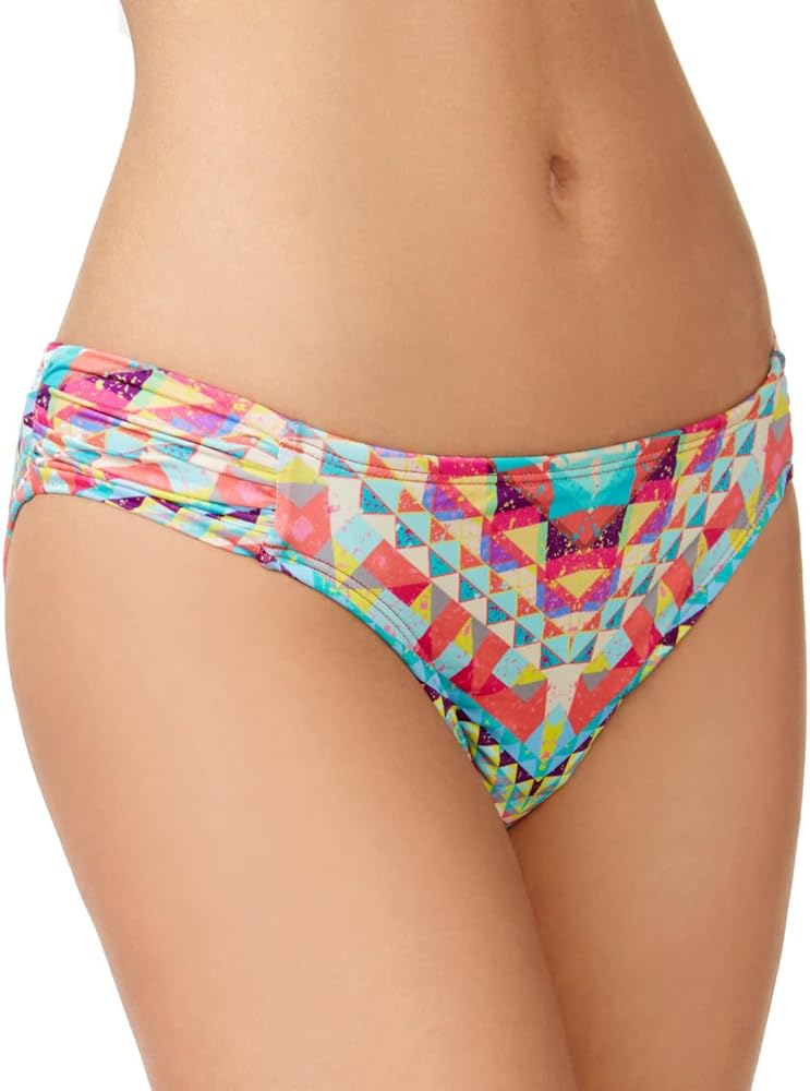 Women's Ruched Side-Tab Hipster Bikini Bottom (Medium, Skylar Geometric)