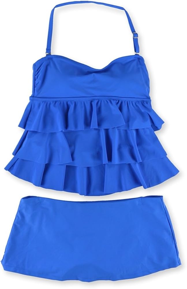 Womens Tiered Skirtini 2 Piece Bandeau, Blue, 8