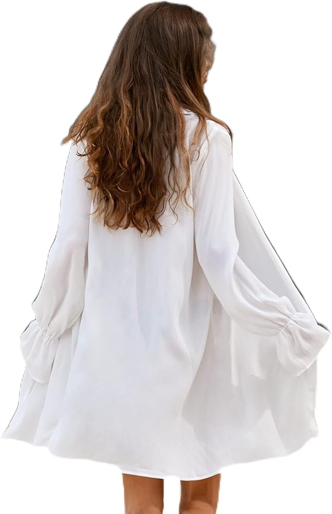 Swimsuit Coverup For Women Beach Swim Coverups Solid Flounce Sleeve Kimono Womens Cover Ups