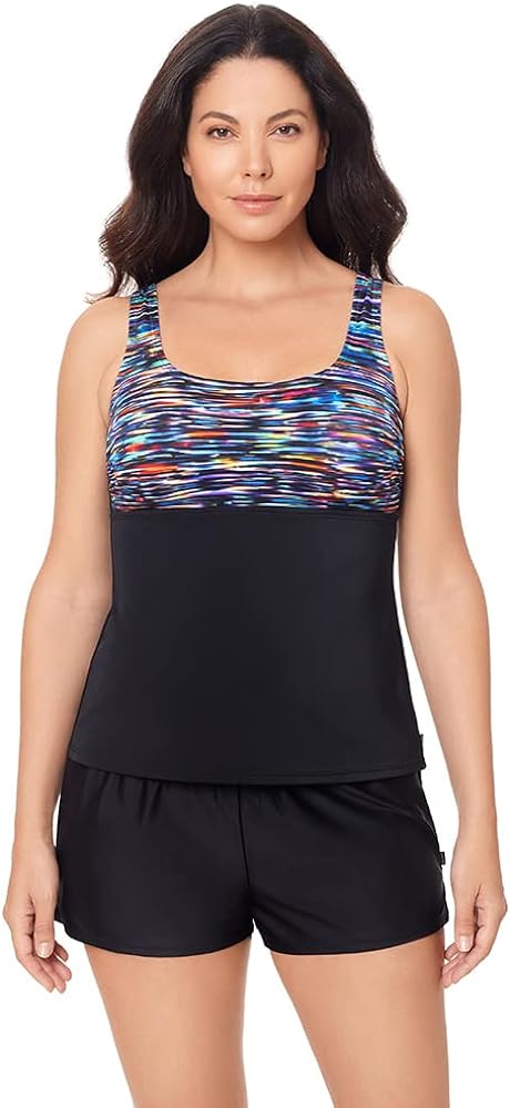 Reebok Women's Swimwear Colorful Dimensions Scoop Neck Adjustable Strap Tankini Top Separate