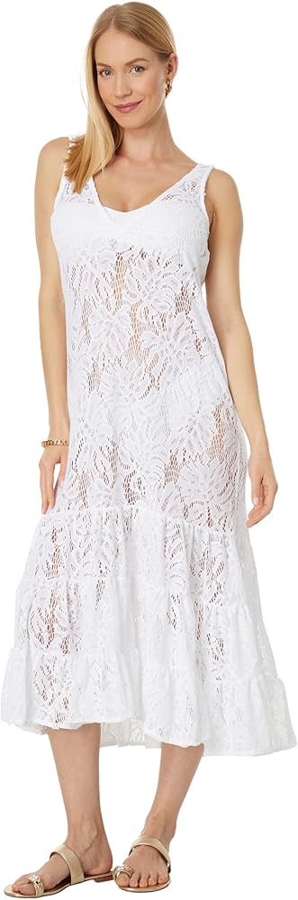 Lilly Pulitzer Finnley Lace Women’s Cover-up - Lace Detailing - Midi Length Silhouette - V-back