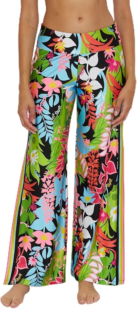 Trina Turk Women's Standard Tiki Border Swim Pants, Floral Print, Side Slits, Casual, Beach Cover Ups