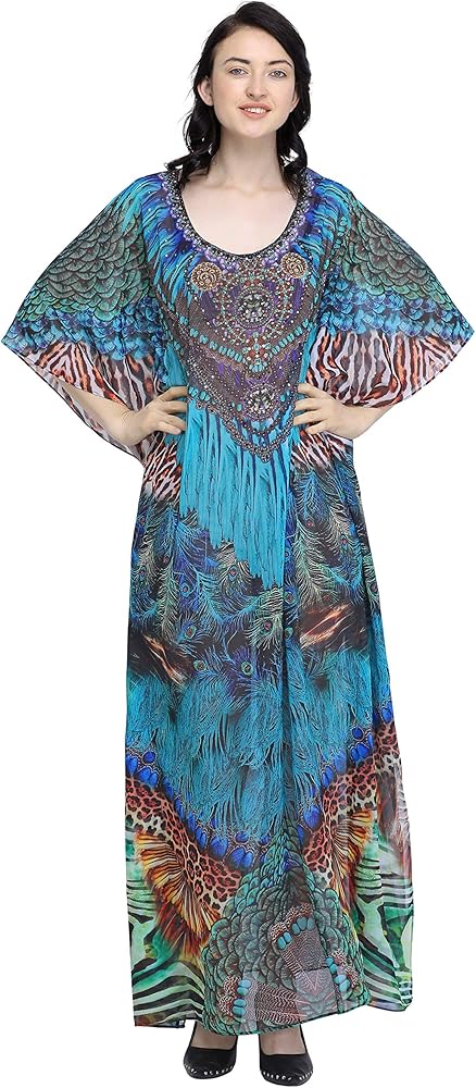 Sea Green Digital Printed Beachwear Multicolored Stones Womens Kaftan