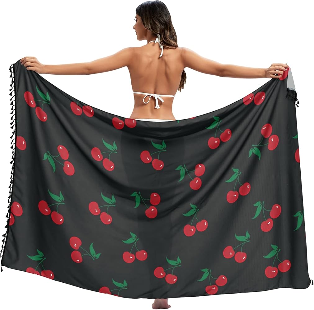 Red Cherry Fruit Womens Beach Sarong Swimsuit Cover Ups Swimwear Wrap Skirt