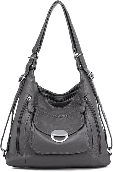 NOTAG Bolso de hombro para mujer, bolso cruzado de cuero sintético multibolsillo convertible 2 en 1 mochila, color Gris, talla Talla única