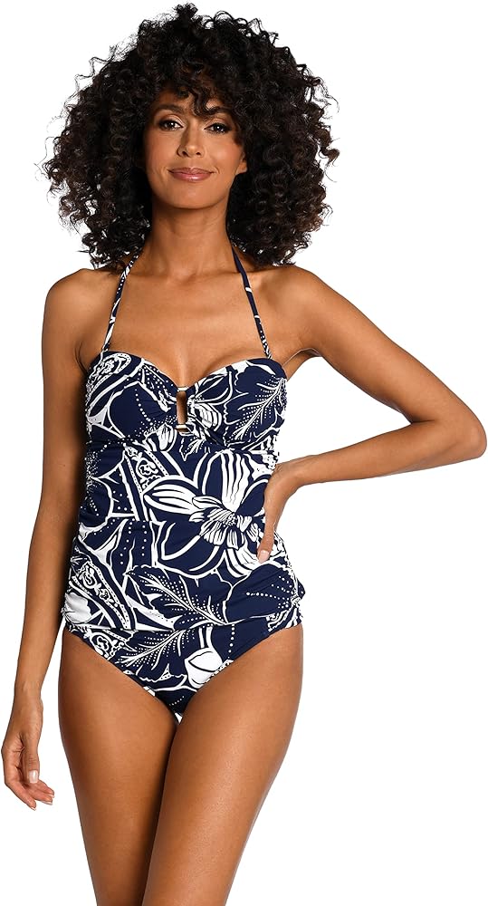 La Blanca Women's Bandeau Tankini Swimsuit Top, Indigo//at The Playa, 8