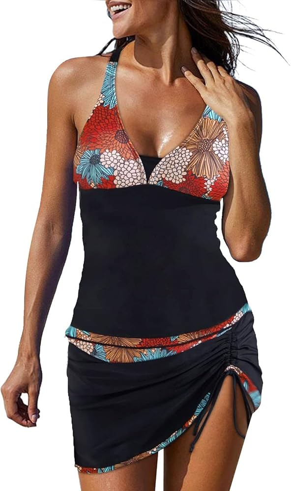 Women 2 Piece Tankini Swimsuits High Neck Tankini Tops for Women Bathing Suits for Women Over 50