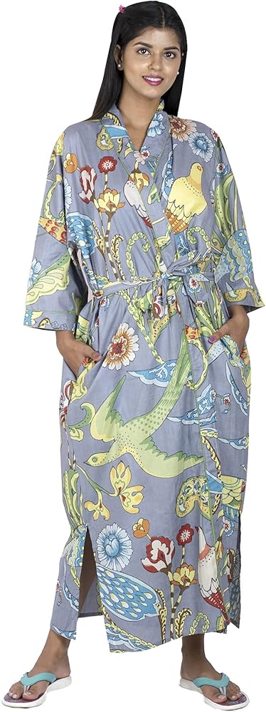 Women's Boho printed 3/4 Sleeve Lightweight Beach Summer Cover Up Swimsuit With Matching Belt Free Size kimono robes for women plus size(Grey), One Size