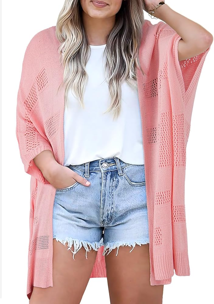 Eytino Women Plus Size Summer Cardigan Half Sleeve Open Front Lightweight Soft Knit Cardigans Sweaters Outwear(1X-5X)