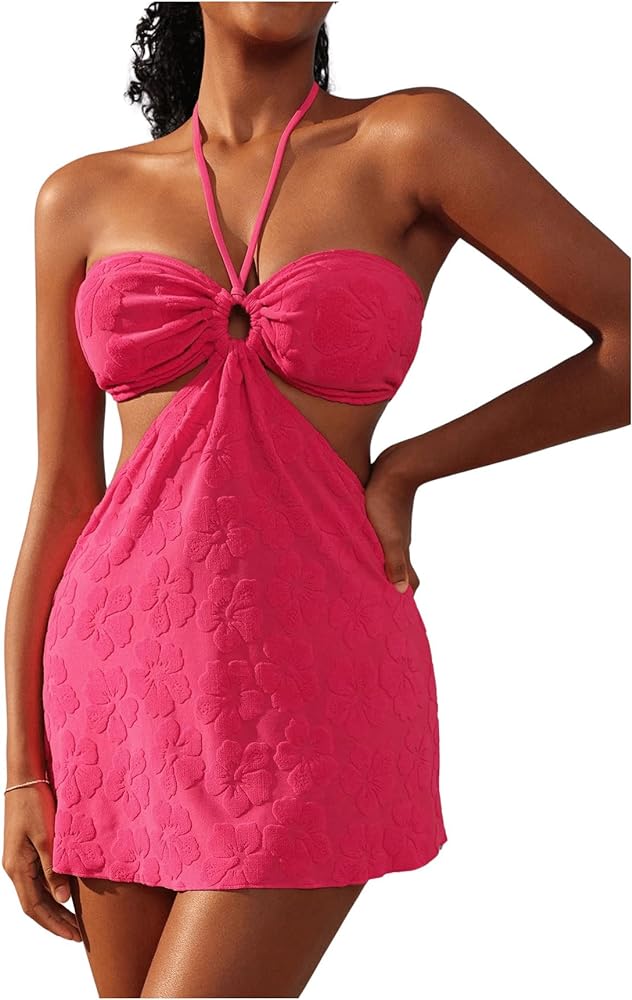 MakeMeChic Women's Two Piece Tankini Swimsuits Cut Out Ring Halter Swimdress Bathing Suit