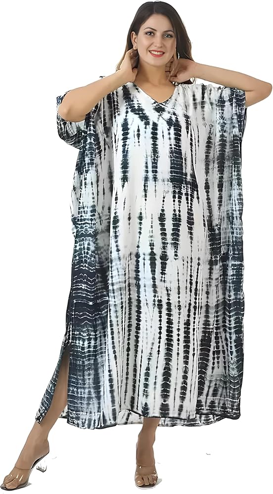 Kaftan Tunic Beach Maxi Dress Stripe Print tie dye Vneck Bikini Bathing Suit Cover Ups Caftans for Women