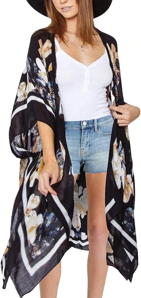 Swimsuit Coverup For Women Beach Swim Coverups Floral Print Asymmetrical Kimono Womens Cover Ups