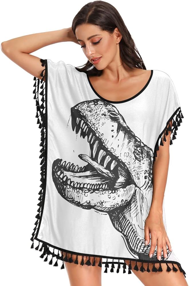 Dinosaur Swimsuit Coverup for Women Lightweight Chiffon Womens Bikini Cover Ups for Swimwear Women Girls Beach Dresses,S