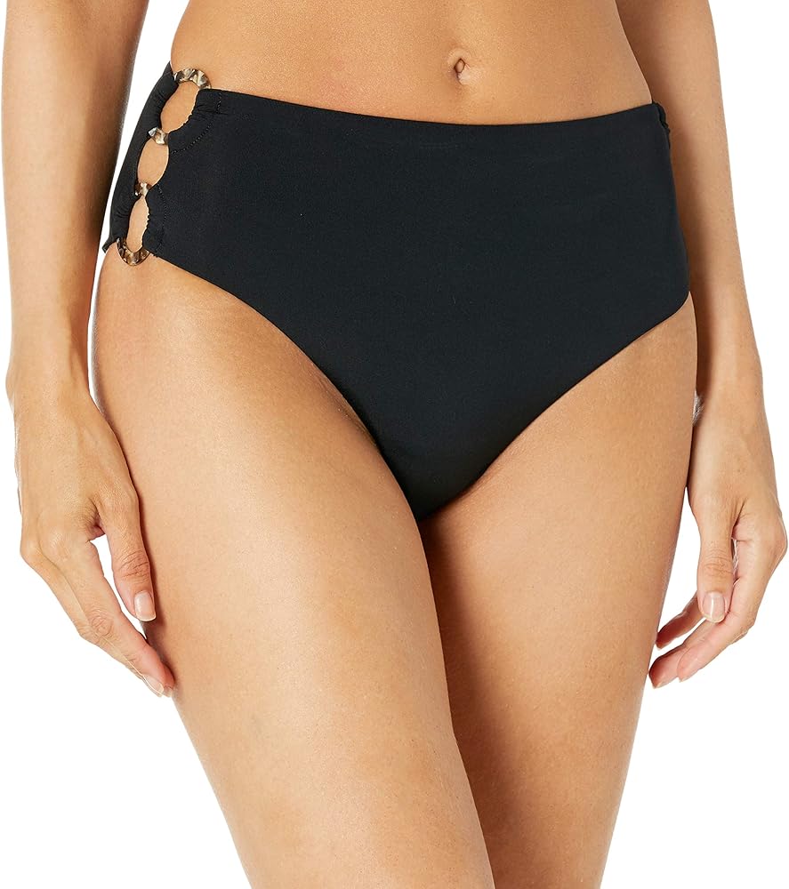 Seafolly Women's High Rise Bikini Bottom Swimsuit with Ring Detail